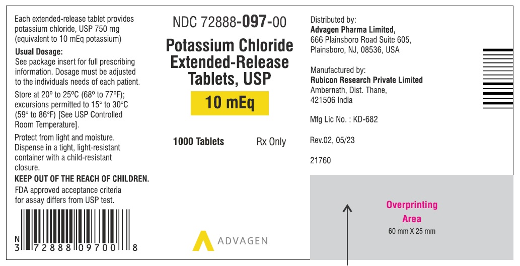 Potassium Chloride Extended-Release Tablets USP, 10mEq - NDC 72888-097-00 - 1000 Tablets
