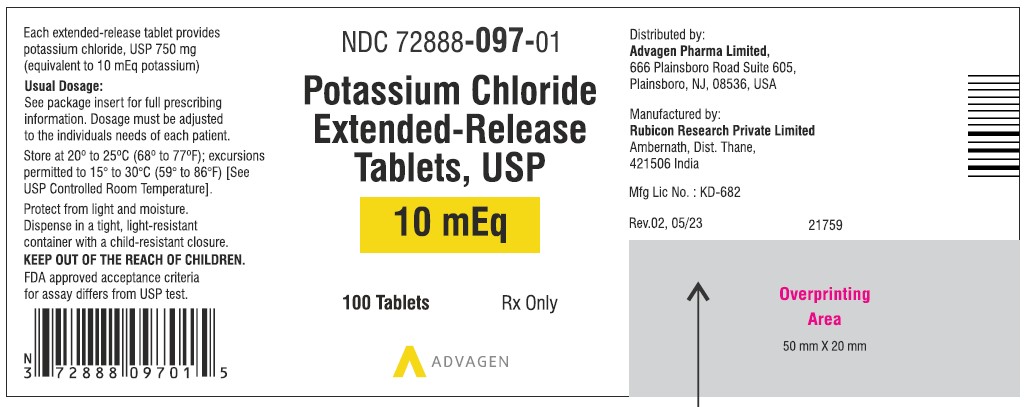 Potassium Chloride Extended-Release Tablets USP, 10mEq - NDC 72888-097-01 -  100 Tablets
