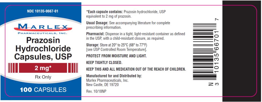 PRINCIPAL DISPLAY PANEL
NDC 10135-0667-01
Prazosin 
Hydrochloride 
Capsules, USP 
2 mg
Rx Only
100 Capsules
