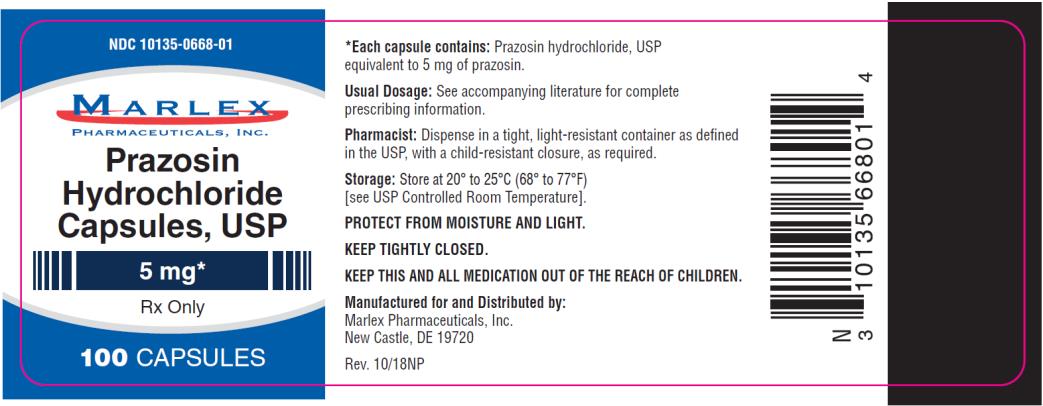 PRINCIPAL DISPLAY PANEL
NDC 10135-0668-01
Prazosin 
Hydrochloride 
Capsules, USP 
5 mg
Rx Only
100 Capsules
