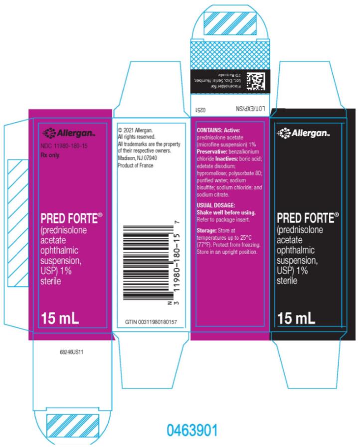 PRINCIPAL DISPLAY PANEL
NDC 11980-180-15
Rx Only
PRED FORTE®
(prednisolone 
acetate 
ophthalmic 
suspension, 
USP) 1%
sterile
15 mL
