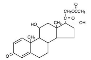 The following structure for PRED MILD® (prednisolone acetate ophthalmic suspension, USP) 0.12% is a sterile, topical anti-inflammatory agent for ophthalmic use. Its chemical name is 11ß,17, 21-Trihydroxypregna-1,4-diene-3, 20-dione 21-acetate.
