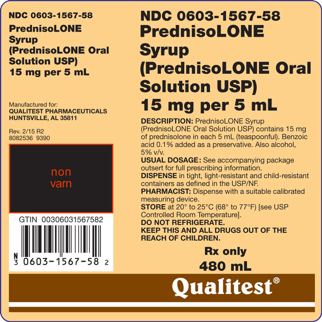 This is an image of the label for PrednisoLONE Oral Solution USP.
