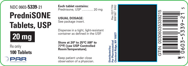 This is an image of a label for PredniSONE Tablets, USP 20 mg.