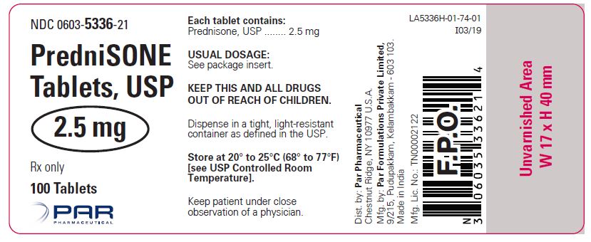 This is an image of a label for PredniSONE Tablets, USP 2.5 mg.