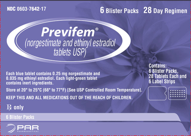 Previfem® (norgestimate and ethinyl estradiol tablets USP) 6 count carton