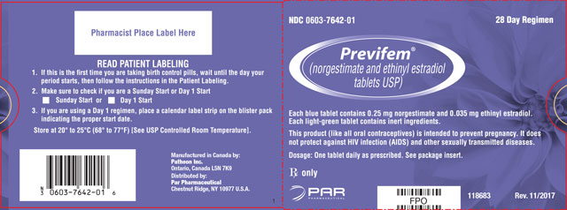 Previfem® (norgestimate and ethinyl estradiol tablets USP) blister sleeve
