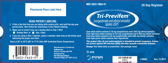 Tri-Previfem® (norgestimate and ethinyl estradiol tablets USP) blister sleeve