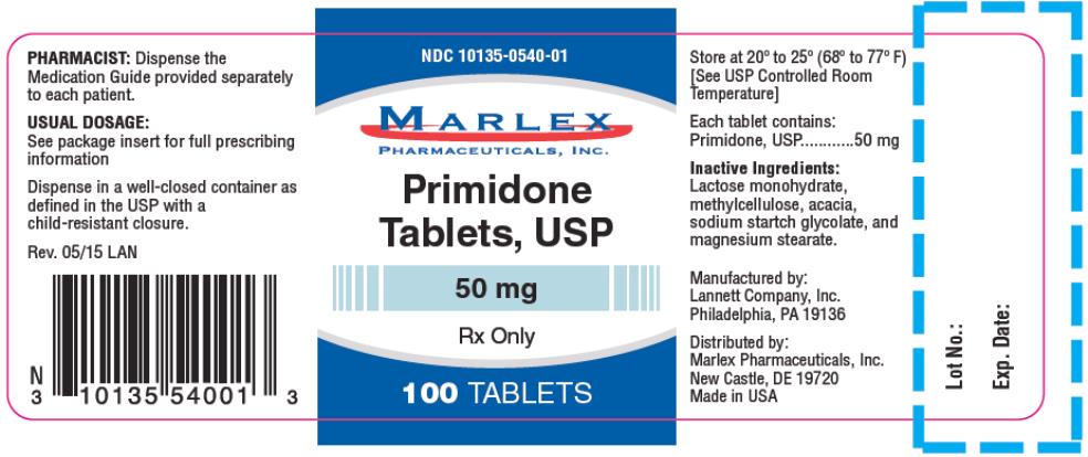 PRINCIPAL DISPLAY PANEL
NDC 10135-0540-01
Primidone
Tablets, USP
50 mg
Rx Only
100 TABLETS
