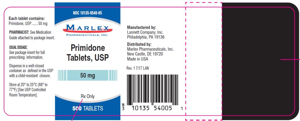 PRINCIPAL DISPLAY PANEL
NDC 10135-0540-05
Primidone
Tablets, USP
50 mg
Rx Only
500 TABLETS
