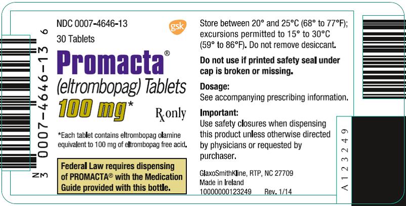 Promacta 100mg 30 count label