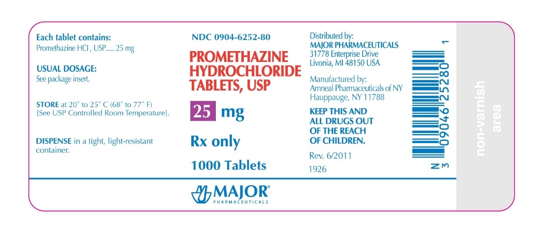 0904-6252-80 Promethazine Hydrochloride Tablets, USP 25mg Rx Only 1000 Tablets