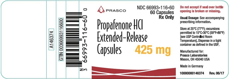 Propafenone HCl ER 425mg 60 count label