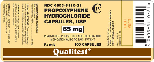 This is an impage of Propoxyphene Hydrochloride Capsules, 65 mg label.