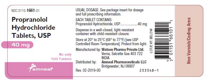 Propranolol Hydrochloride Tablets, USP 40 mg 100 Tablets Label
