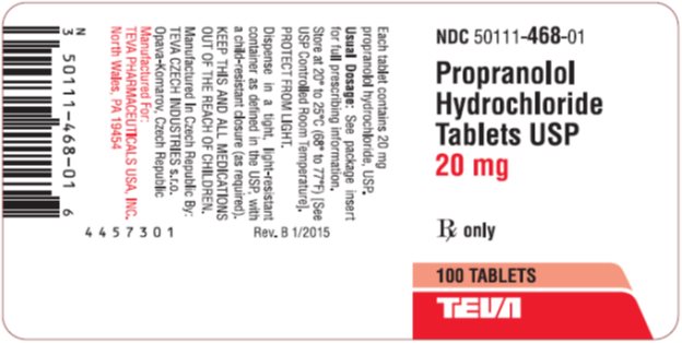 Propranolol Hydrochloride Tablets USP 20 mg, 100s Label