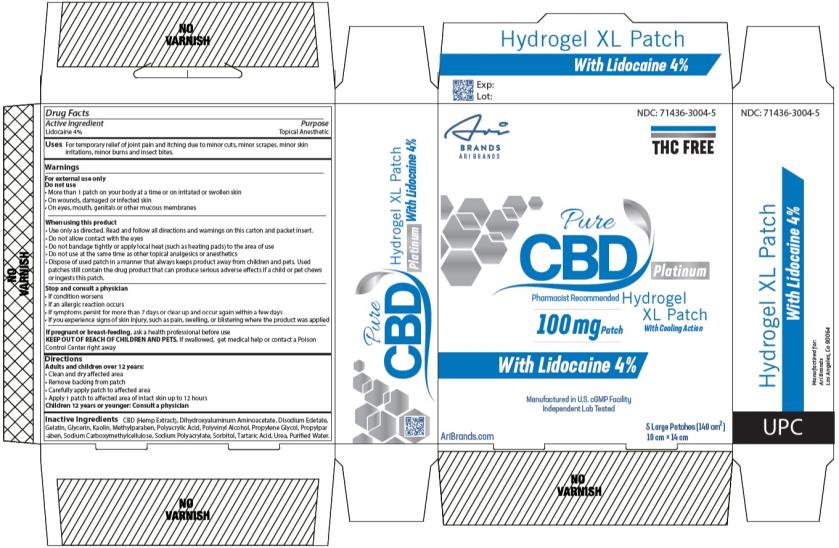 PRINCIPAL DISPLAY PANEL

Pure CBD Hydrogel XL Patch with Lidocaine 4%
NDC 71436-3004-5
5 Patches 

Ari Brands, LLC
