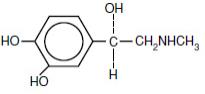 The structural formula of Epinephrine.