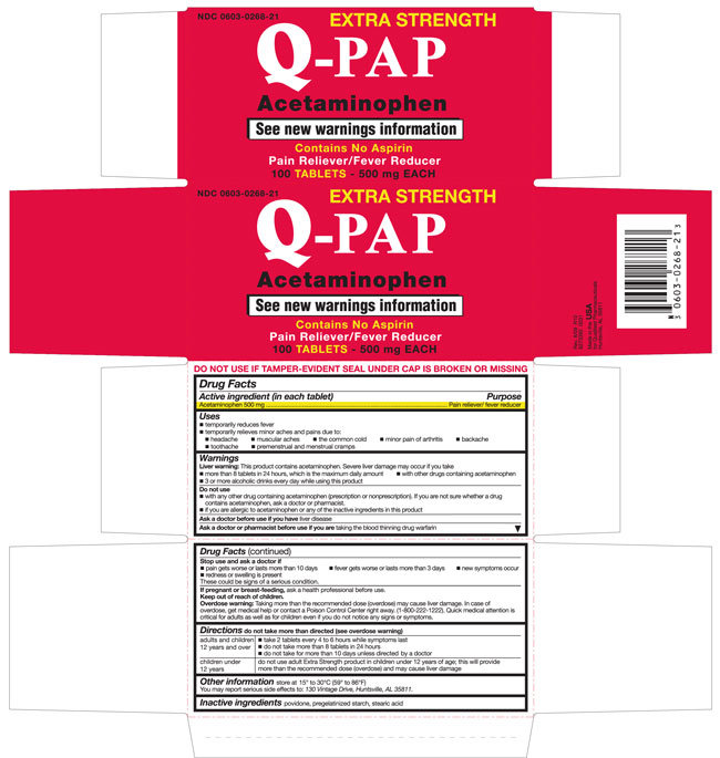 This is an image of the carton for Extra Strength Q-PAP Acetaminophen Tablets.