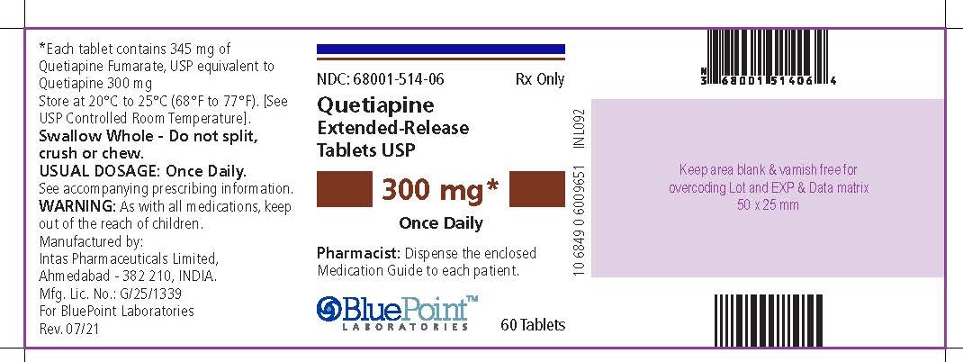 Quetiapine Extended-Release Tablets 300mg (NDC 68001-514-06) 