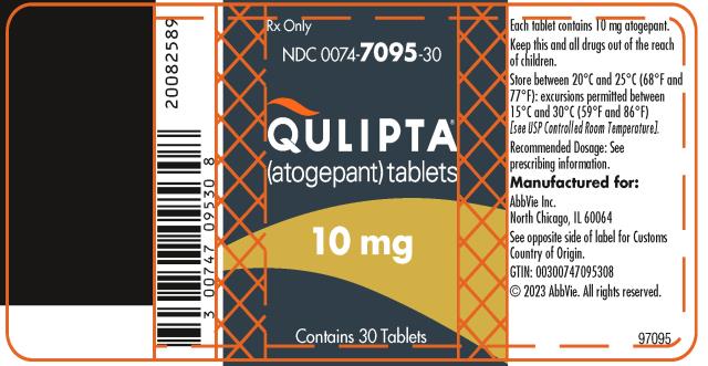 PRINCIPAL DISPLAY PANEL
NDC 0074-7095-30
Rx Only
QULIPTA®
(atogepant) tablets
10 mg

Contains 30 Tablets
