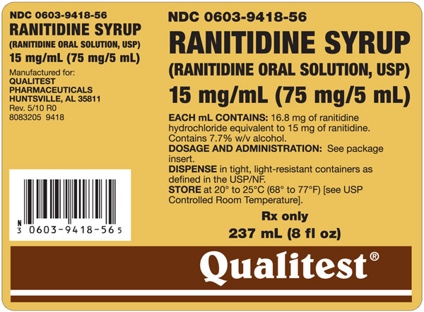 This is an image of the label for Ranitidine Syrup.