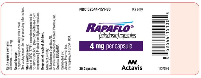 Rapaflo® (silodosin)
4mg x 30 capsules
NDC 52544-151-30
