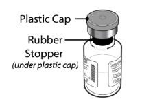 The vial includes a rubber stopper under the plastic cap.