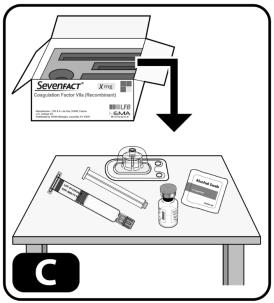 Take out the contents of one kit and one alcohol swab. Place items on the clean surface (Figure C).