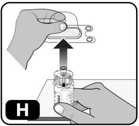 Lightly squeeze the plastic cover and lift up to remove it from the vial adapter (Figure H).