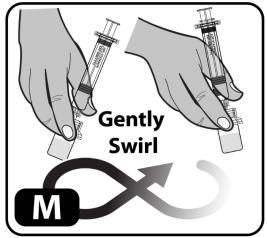 Swirl the vial gently or roll between hands until all powder is dissolved (Figure M).