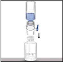 Invert the diluent vial over the RECOMBINATE vial and fully insert the white spike into the RECOMBINATE vial stopper. Diluent will flow into the RECOMBINATE vial.