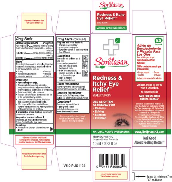 PRINCIPAL DISPLAY PANEL
Similasan®
Redness &
Itchy Eye
Relief
STERILE
EYE DROPS
10 mL/0.33 fl oz
