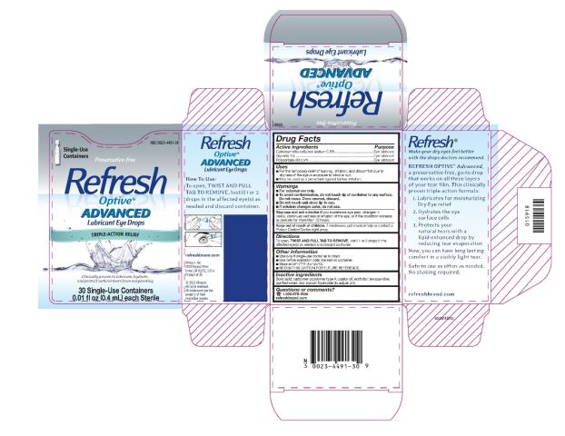 PRINCIPAL DISPLAY PANEL
NDC 0023-4491-30
Single Use Containers
Preservative-free
Refresh
Optive®
ADVANCED
Lubricant Eye Drops
TRIPLE-ACTION RELIEF
Clinically proven to lubricate, hydrate,
and protect natural tears from evaporating
30 Single-Use Containers
0.01 fl oz (0.4 mL) each Sterile
