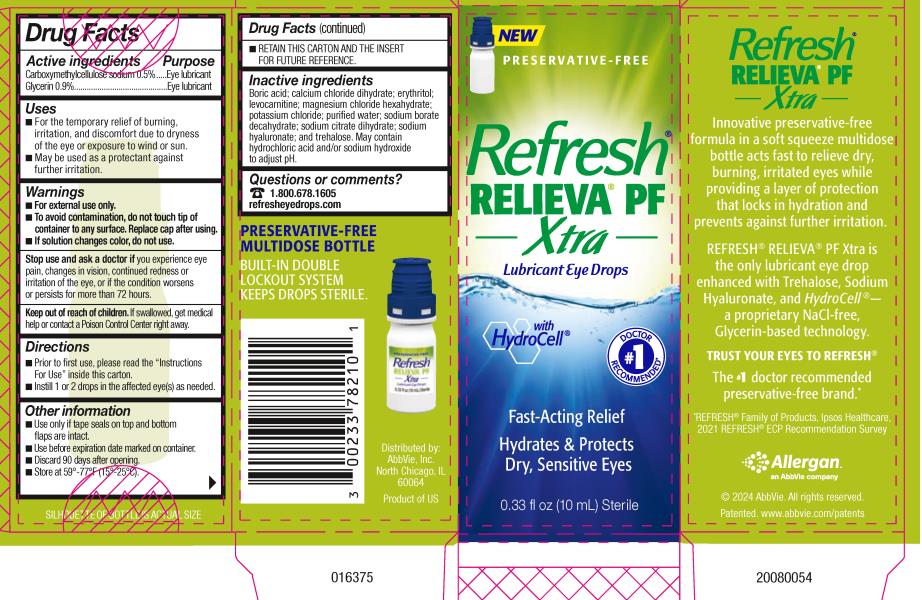 PRINCIPAL DISPLAY PANEL
NDC 0023-3782-10
New
PRESERVATIVE-FREE
Refresh®
RELIEVA® PF
Xtra
Lubricant Eye Drops
With
HydroCell®
Fast-Acting Relief
Hydrates & Protects
Dry, Sensitive Eyes
0.33 fl oz (10 mL) Sterile