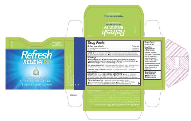 Refresh®
RELIEVA™ PF
Lubricates and Protects
Recommended for Sensitive Eyes
5 Vials 0.01 fl oz (0.4 mL) Sterile
