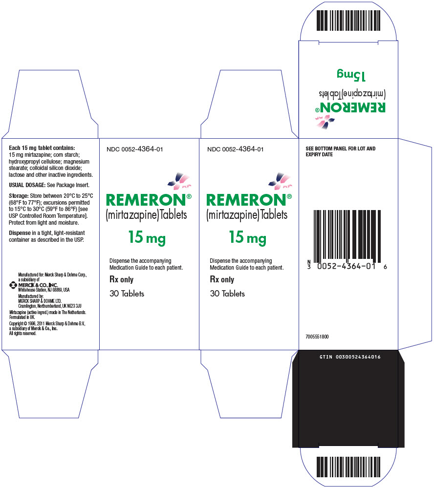 PRINCIPAL DISPLAY PANEL - 15 mg Tablet Bottle Carton - NDC 0052-4364