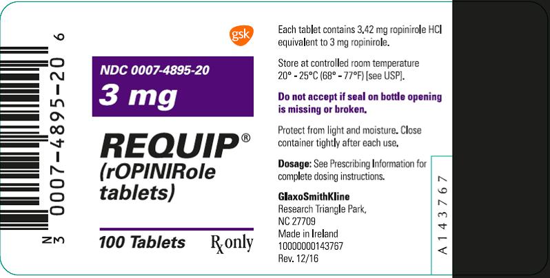 Requip 3 mg 100 count label