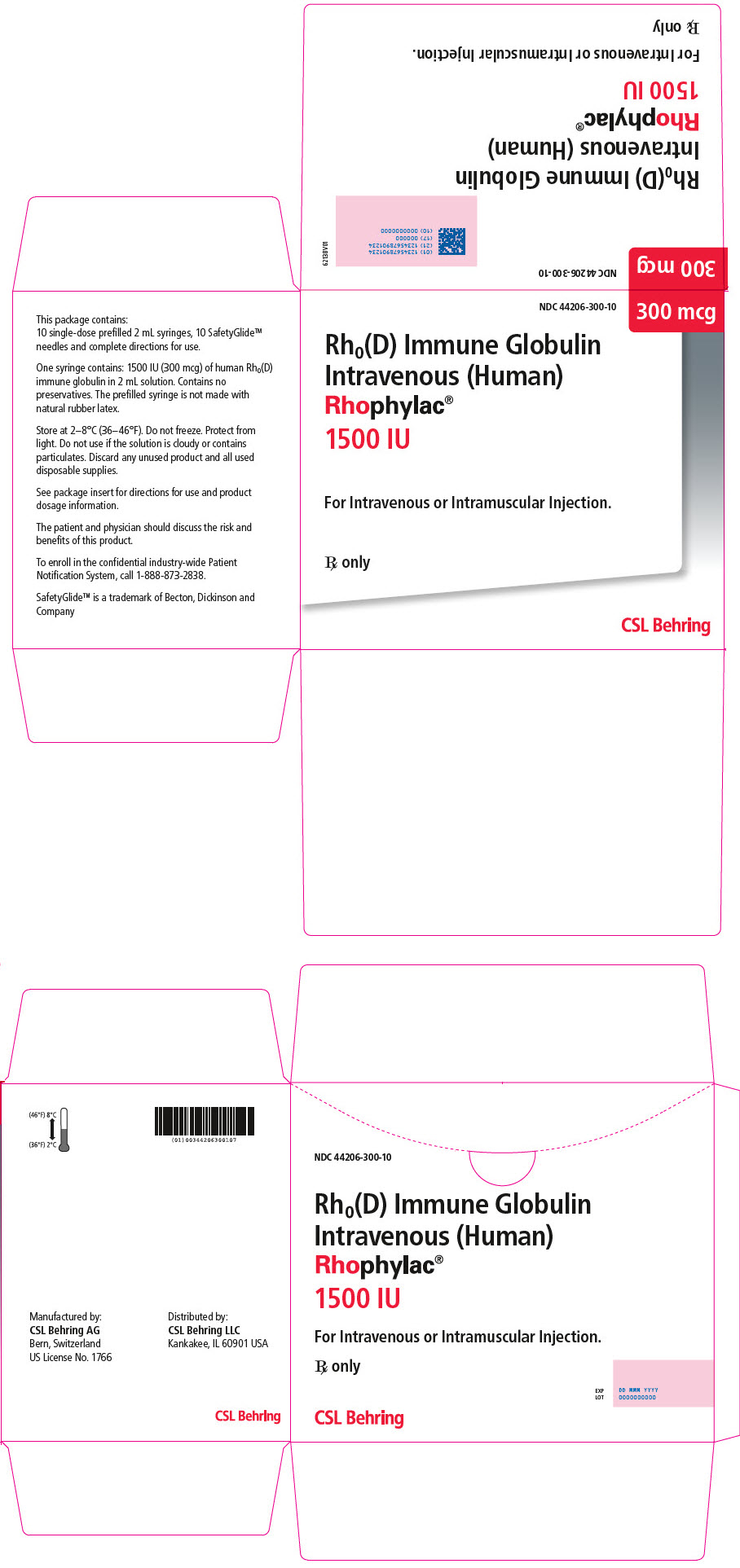 PRINCIPAL DISPLAY PANEL - 300 mcg Syringe Carton - 44206-300-10