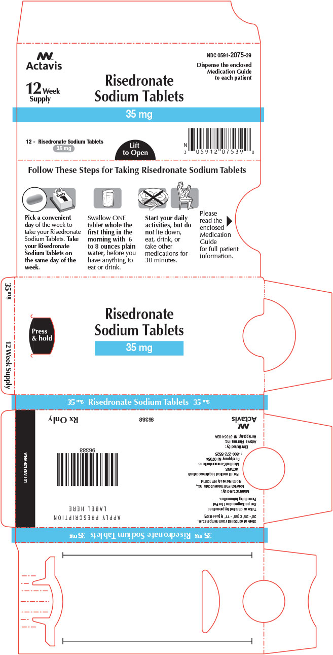 Risedronate Sodium Tablets 35 mg x 12 week supply NDC 0591-2075-39