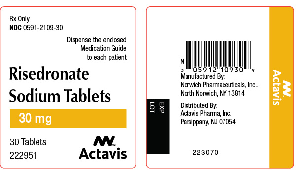 Risedronate Sodium Tablets Bottle label x 30 tablets NDC 0591-2109-30
