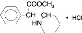 Methylphenidate hydrochloride structural formula.