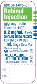 Robinul Injection (glcopyrrolate injection, USP) 0.2 mg/mL 1 mL Single Dose Vial