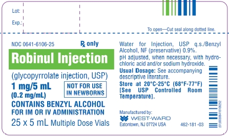 Robinul Injection (glycopyrrolate injection, USP) 1 mg/5 mL (0.2 mg/mL) 25 x 5 mL Multiple Dose Vials