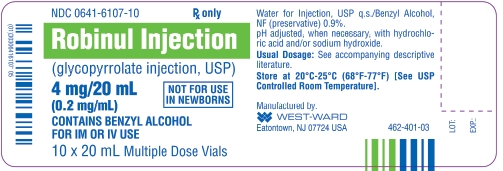 Robinul Injection (glycopyrrolate injection, USP) 4 mg/20 mL (0.2 mg/mL) 10 x 20 mL Multiple Dose Vials