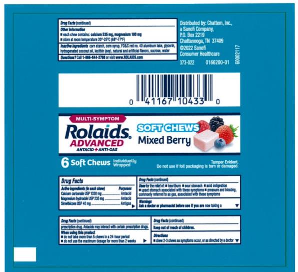 PRINCIPAL DISPLAY PANEL
MULTI-SYMPTOM NEW!
Rolaids® ADVANCED ANTACID PLUS ANTI-GAS
Softchews
6 Mixed Berry Chews
