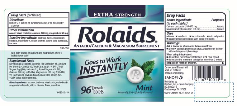 PRINCIPAL DISPLAY PANEL
EXTRA STRENGTH ANTACID
Rolaids®
Rapid Relief of:
Heartburn
Acid Indigestion
96 Chewable Tablets
Mint
