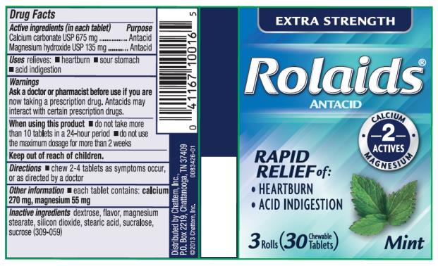 EXTRA STRENGTH 
Rolaids®
ANTACID
Rapid Relief of:
Heartburn
Acid Indigestion
3 Rolls 
30 Chewable Tablets
Mint 
