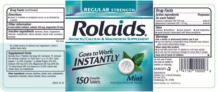 PRINCIPAL DISPLAY PANEL
REGULAR STRENGTH ANTACID
Rolaids®
Rapid Relief of:
Heartburn
Acid Indigestion
150 Chewable Tablets
Mint
