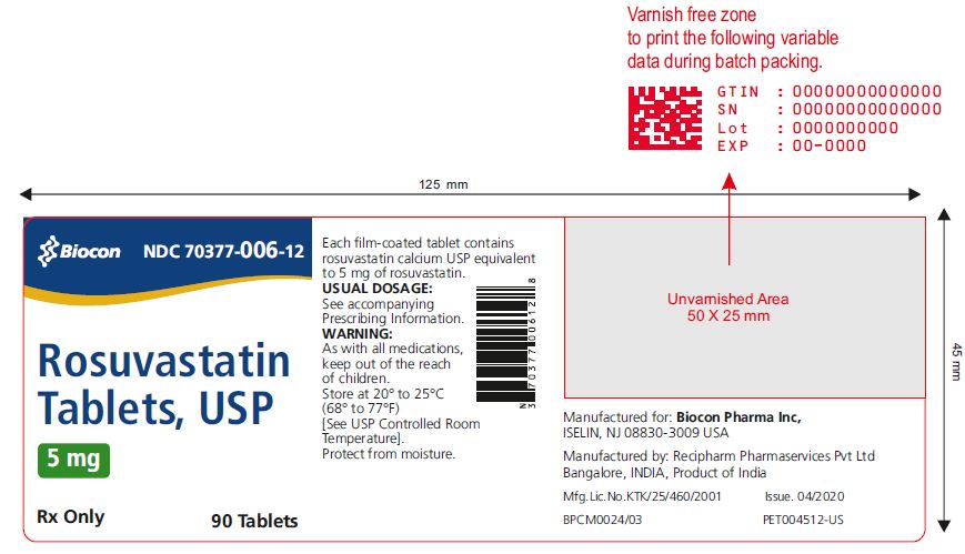 5 mg Bottle Label 90 Tablets Recipharm